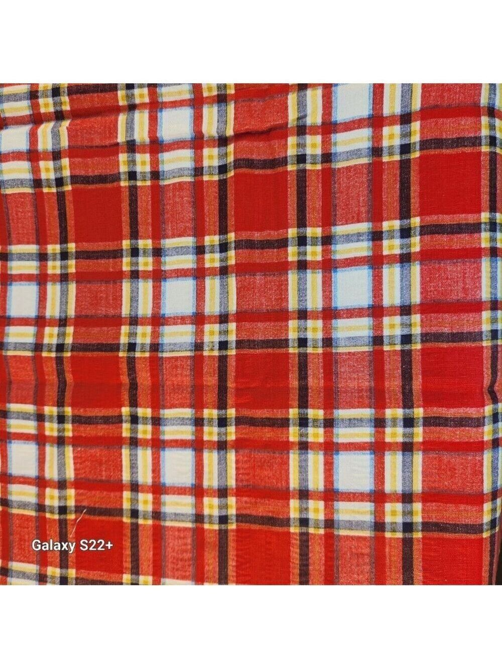 Marcus Bros Textiles Red Yellow Plaid Seersucker Cotton Blend Fabric 1970s